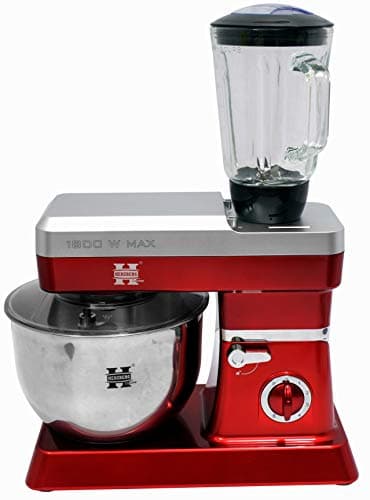 Herzberg, HG5065-RD, Robot Petrin Multifonction, Blender en Verre 1.7L, Puissance 1800 W max, Réglage de 6 Vitesses, Capacité du Bol 6.5L, Inox, Couleur Rouge