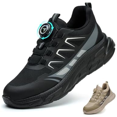 BAXIWUY Chaussures de Sécurité Hommes Légère Basket Securite Femme Chaussures de Travail Embout en Acier Respirantes Antidérapante Chaussures de Sécurit, Noir, 44 EU
