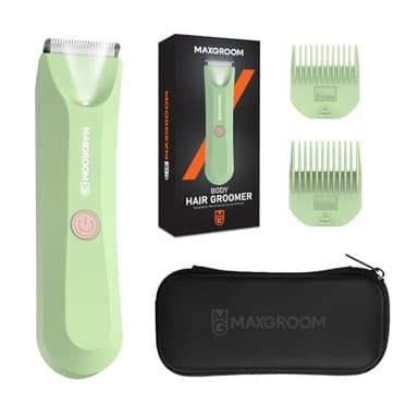 MAXRGROOM Tondeuse Intime Homme,Tondeuse Corps,Tondeuse Partie Intime Homme,Tondeuse Étanche IPX7 avec LED pour Crops,Intime,Barbe,Aisselles,Jambe,Bras (Noir) (Vert)