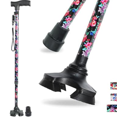 BeGrit Canne de Marche Telescopique Réglable 57-95 cm Cannes Tripode en Aluminium Extensible pour Personnes âgées Rotatif Inclinable Tout Terrain pour Hommes et Femmes Autoportante Support