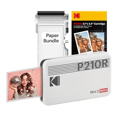 KODAK Mini 2 Retro Imprimante Photo 5,3 x 8,6 cm, 38 Feuilles, Imprimante Bluetooth pour iPhone & Android, Impression Couleur Instantanée, Sublimation 4PASS, Blanc