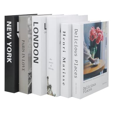 6Pcs Livre de Décoration de Mode, Beaux Faux Livres pour La Décoration Ménagers, Style de Décoration D'Étagère Noir et Blanc, Faux Livres Vierges pour Tables Basses/Etagères/Chambre À Coucher (A)