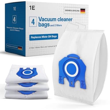 Lot de 4 sacs d'aspirateur pour Miele [Complete C3 & C2, Classic C1, S8340] – Remplace GN avec 1 moteur et 1 filtre d'échappement [S8000, S5000, S2000, S800 & S600 Series]