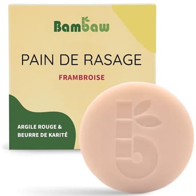 Bambaw Pain de Rasage Femme, Savon à Raser à l’Argile Rouge & Beurre de Karité, Savon de Rasage Exfoliant pour Tous Types de Peau, Savon à Raser Solide à la Framboise (80 g)