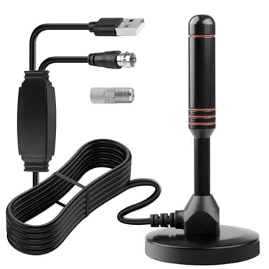 Antenne TV Intérieure Puissante TNT HD, Antenne TV Intérieur avec Amplificateur de Signal à Gain Élevé Base Magnétique Puissante Réception Longue Portée à 360° pour Signal Chaînes Locales