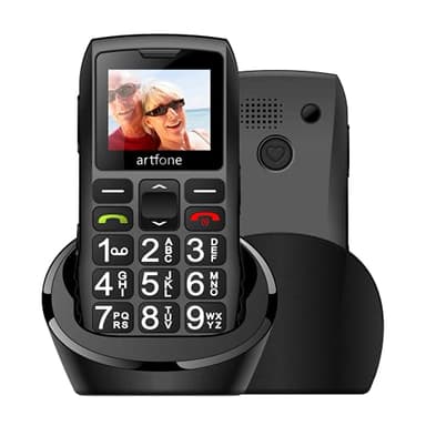 artfone C1+ GSM Téléphone Senior Portable Débloqué avec Grandes Touches丨Bouton SOS丨un Volume élevé丨Double SIM丨Lampe Torche et Station de Charge丨Radio FM丨Batterie 1800 mAh丨Bluetooth丨écran 1,8'' - Noir