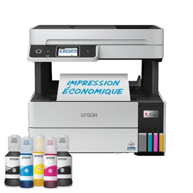 Epson Imprimante EcoTank ET-5170 avec Réservoirs, Multifonction 4-en-1: Imprimante recto verso / Scanner / Copieur / Fax, A4, Jet d'encre couleur, Wifi Direct, Ethernet, Ecran, Faible coût par page