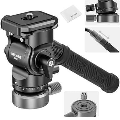 NEEWER Tête Fluide pour Trépied avec Base Nivellement +/-10°,Support Tête Panoramique Inclinable en Métal avec Plaque QR Arca,Poignée Télescopique,Chiffon Nettoyage,pour DSLR Compact,Charge 4kg,GM27