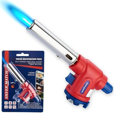 SILVER MATCH Chalumeau de Cuisine à Gaz, 1300°, Lampe à Souder, Torche Piezo Multifonction, Allumage Rapide et Sécurisé Pour Cartouche de Gaz Butane, Idéal Brasage, Flambage, Crème Brûlée, 40673555