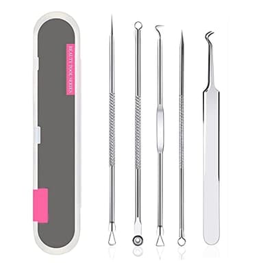 lumcov Blackhead Remover Outil,Extracteur Point Noir,Pimple Extractor,Professionnel D'acné Aiguille Tire Comédons Pince avec Boite(Argent)