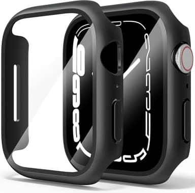 【2 Pièces】 Yisica PC Coque pour Apple Watch 45mm Series 9/8/7 avec Protection Ecran en Verre Trempé Case, HD Clair Ultra Mince Protection pour iWatch 9/8/7 45MM (Noir*2)