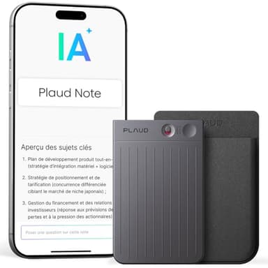 Plaud Note Enregistreur Vocal IA avec Étui Dictaphone Enregistreur Vocal Numérique Contrôle par App Transcription et Résumé IA Prise en Charge de 112 Langues Conçu pour Conférences Réunions Appels