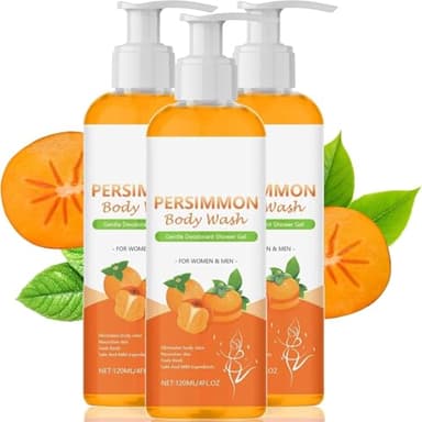 3PC Nettoyant pour corps kaki | Nettoyant corps Persimmon 120ml pour Nonenal | Gel douche anti-odeur lait chèvre kaki | Déodorant puissant aux kakis naturels l'extrait thé vert pour femmes & hommes