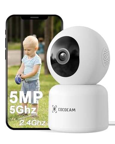 COCOCAM 5MP Camera Surveillance WiFi Interieur, 2,4/5GHz WiFi pour Bébé/Animaux, 355°P 90°T, Enregistrement 24h, Détection de Mouvement AI, Suivi Automatique, Audio Bidirectionnel, TF/Cloud