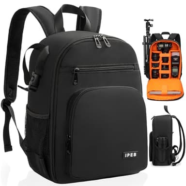 IPEB Sac à dos pour appareil photo avec support pour trépied Boîtier étanche pour appareil photo Sac à dos de photographie Anti-vol pour appareil photo DSLR/SLR sans miroir Nikon Sony Canon