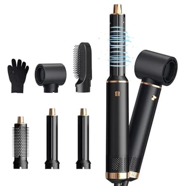 Air Styler Airbrush 5 en 1,1000w Sèche Cheveux Ionique,Hair Styler,Température Vitesse du vent Réglable,Brosse Soufflante Hair Dryer Brush avec 30mm Boucleur, pour Cheveux Secs, Lissés, Bouclés