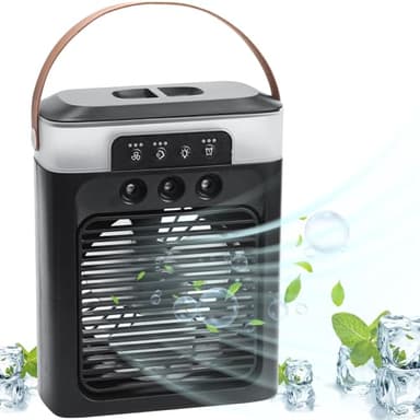 Climatiseur Mobile, Climatiseur Portable Silencieux, 4 en 1 Refroidisseur d'Air, USB Mini Air Climatiseur Ventilateur, Humidificateur, 3 Vitesses Réglables, avec Lumière de Nuit, pour Maison/Bureau