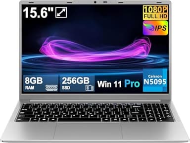 Ordinateur Portable 15.6 Pouces Celeron N5095 Win11 Pro 8Go RAM 256Go SSD Extension1To 5G WiFi 1920x1080 FHD PC Portable avec Souris sans Fil qwerty Clavier avec AZERTY Membrane du Clavie-Silver-3