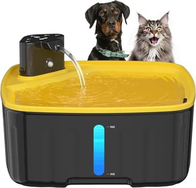 Kittyspout Fontaine a Eau pour Chien sans Fil, 8L Fontaine Chat/Grand Chien avec Détecteur de Mouvement, Fontaine pour Chiens avec Batterie 5000mAh (Jaune, Jaune)