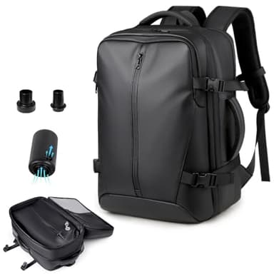 FormiPow Sac à dos de voyage sous vide avec pompe, compression par airbag, extensible de 36 à 60 L, compatible avec les bagages à main, antivol TSA, pour trekking, travail, pour femmes et hommes, noir