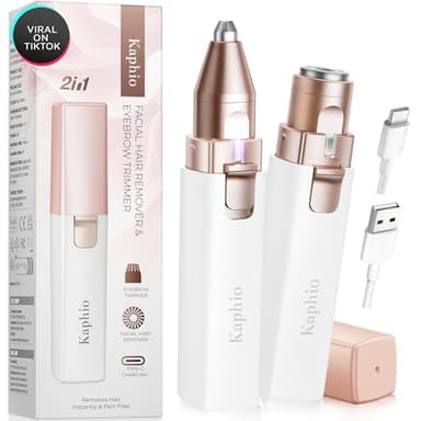 Épilateur de sourcils pour femme : Tondeuse à sourcils rechargeable 2 en 1 et rasoirs pour le visage pour femme – Appareil d'épilation électrique indolore pour le visage, les sourcils, les lèvres avec