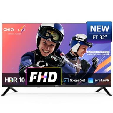 CHIQ LF32FT Smart TV 32" 80 cm Full HD, HDR10, Audio Dolby, Tuner DVB-C/T/T2/S/S2, Chromecast Intégré, Design Métal sans Cadre