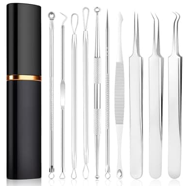 LOPHE Extracteur Points Noirs Professionnel - Kit 10-en-1 Tire Comedon pour Retire Comédons, les Boutons et les Pustules - Kit Extracteur en Acier Inoxydable avec Boite - Soin Visage à Domicile
