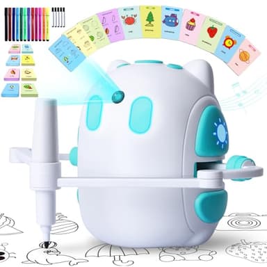 Robot de dessin pour enfants 150 cartes éducatives avec guide vocal Montessori Matériel de dessin Garçons & Filles 3-8 ans Cadeau Anniversaire Noël (Version Anglaise)