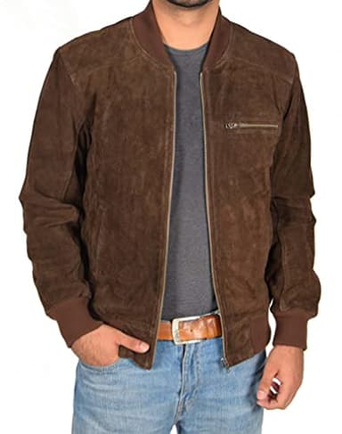 A1 FASHION GOODS Hommes Réal Suède Bombardier Veste Aménagée Classique Couleurs Noir Marron Marine Bronzer Wade (M, Marron)