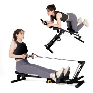 TODO 3 en 1 Rameur pour la Maison, Multifonctionnel avec 2 Intensités Réglable, AB Trainer Abdominaux Pliable pour Cardio-Training, jusqu'à 120kg