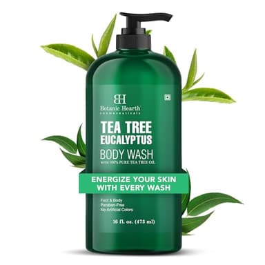 Botanic Hearth Gel douche eucalyptus et arbre à thé | 473 ml | Aide à apaiser la peau, rafraîchissant et tonifiant, gel douche nettoyant pour hommes et femmes | Sans sulfate, sans paraben