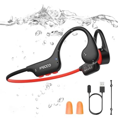 IFECCO Casque Conduction Osseuse Natation Bluetooth 6.0,Casque Étanche IP68,Ecouteur Waterproof Natation Écouteurs Ouverts sous l'eau avec MP3 8G pour Course à Pied, Cyclisme, Sport