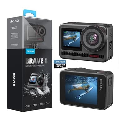 AKASO Brave 8 Caméra Sport 4K 60FPS Etanche 60M Caméra d'action 48MP WiFi sous Marine Action Cam avec stabilisation SuperSmooth Écran Tactile Grand Angle Zoom 8X 16X Slo-mo 2 Batteries 1550mAh