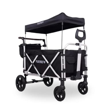 Fuxtec Chariot Super Cruiser + Noir, Extension Habitacle, Chariot de Jardin Pliable pour Enfants, Transport, Plage, Ville, Forêt, à Tirer ou à Pousser, Capacité De Charge 75 kg