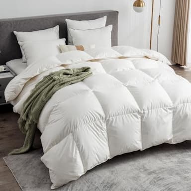 Ltinhome Couette en plumes et duvet bio pour lit double | 100 % coton, garnissage en plumes et duvet de canard d'oie de qualité supérieure, insert de couette autonome avec languettes, pour toutes les