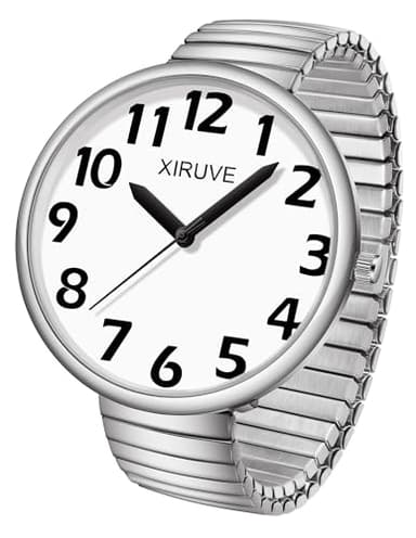 XIRUVE Femme Homme Facile à Lire Super Grand Cadran Chiffres Arabes Bracelet Élastique en Acier Inoxydable Montre à Quartz Analogique