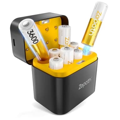 Pile Rechargeable AA Lithium avec Chargeur, Piles AA Rechargeables 1.5V 3600mWh Haute Capacité, Rechargeable AA Batteries jusqu'à 2000+ Cycles