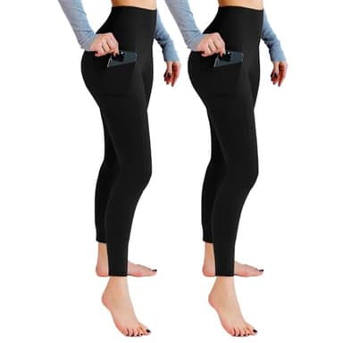 Leafigure Lot de 2 leggings de sport pour femme - Taille haute - Avec poches - Opaques - Pour le sport, le yoga, Lot de 2 - Noir, S-M