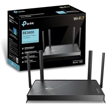 TP-Link Archer BE3600 Routeur WiFi 7, Vitesse jusquà 3,6 Gbit/s, bi-Bande, 2 Ports 2.5G, USB 3.0, 4 antennes à Haute Performance, EasyMesh, WPA3, Contrôle Parental, Antivirus intégré