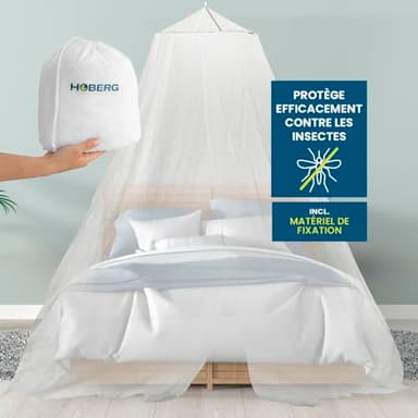 HOBERG Moustiquaire de Voyage | Moustiquaire XXL pour lit bébé, lit Simple et lit Double | Tente moustiquaire d'extérieur 400 Mesh pour Balcon | Auvent Anti-Insectes à Coller ou à Visser - 60 cm Ø