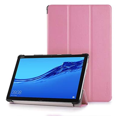 Simpeak Housse Coque Compatible pour Huawei MediaPad M5 Lite 10.1" Etui de Protection - avec Fonction Stand et Auto Réveil/Sommeil,Rose