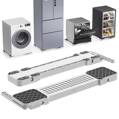 DEWEL Socle Lave-linge Roulettes Relevables Hauteur 3,4 cm, Socle pour Réfrigérateur et Sèche-linge, Maniabilité Sans Effort, Anti-vibration, Charge max. 500 kg,Blanc(Larg : 33–55 cm, Long : Illimité)