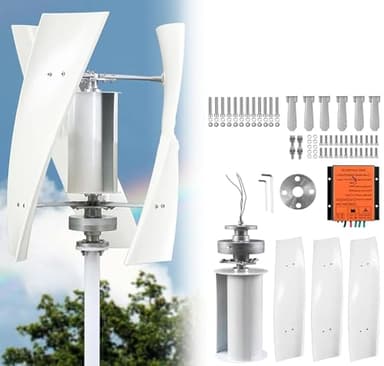 Eolienne Kit Complet Plug and Play, Éolienne à Hélice Verticale 2000W/3000W, Kit d'éolienne 3 Pales avec Régulateur de Charge pour Marines, Habitations, Énergie Industrielle,12V-2000W