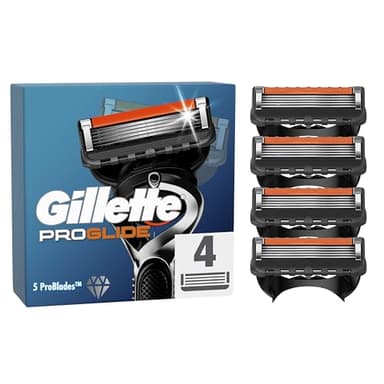Gillette Lot De 4 Recharges De Rasoir Proglide Pour Hommes, AUHTENIQUES, Bande Lubrifiante x2, Nouvelle Lubrification, 5 Lames Pour Un Rasage Du Visage Efficace, Compatibles Aussi Avec Fusion 5