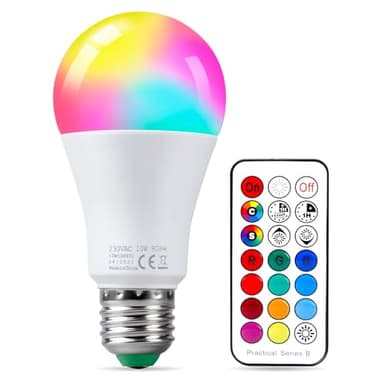 REYLAX Ampoule LED Couleur 10W E27 LED Couleur Changement Dimmable RGBW Lampe avec Télécommande Fonction de Mémoire et Minuterie Edison Ampoules Intelligentes, pour Maison Bar Fête Lot de 1