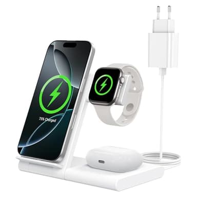 Station de Charge sans Fil 3 en 1 pour iPhone 17/16/15/14/13/12/11 Pro/Max/Plus, Chargeur Rapide à Induction pour Apple Watch Ultra 3/11/10/9/8/7/6, Support de Charge pour AirPods 3/4/Pro 3