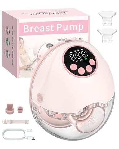 eSynic Tire-lait Électrique Main Libre Portable Diffusion Vocale Détection de Niveau de Lait Anti-éclaboussures 4 Modes 12 Niveaux avec Écran LED Bride 24/21/19mm Pompe Électrique à Lait sans fil-Rose