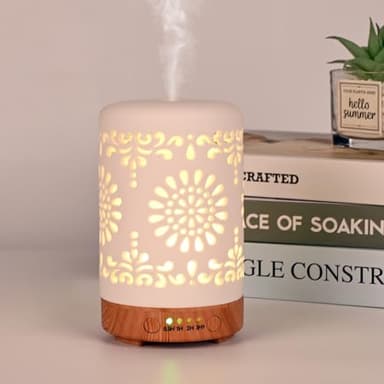 Vankarr Diffuseur Huiles Essentielles en Céramique 100ML, Diffuseur de Parfum Electrique Ultrasonique Diffuseur Huile Essentielle pour la Maison, Yoga (Blanc 100ml)