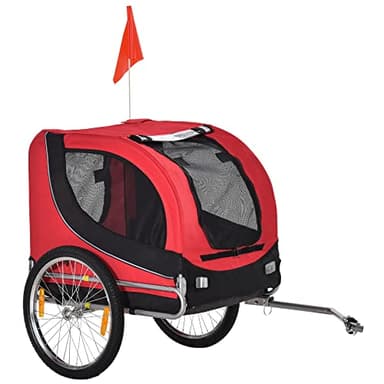 HOMCOM Remorque Velo pour Chien Animaux avec 8 reflecteurs Drapeau Rouge Noir