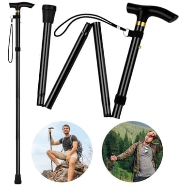 Flintronic Canne de Marche Pliable, Cannes de Marche Hauteur Réglable à 5 Niveaux, Bâtons de Marche avec Dragonne et Poignée en T, pour Femme Homme Personnes Agées Randonnée (Réglable 85 cm - 95 cm)